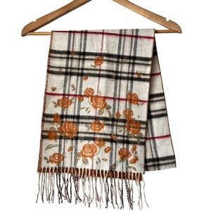 Cashmink V Fraas Plaid & Floral Soft Fringed Scarf